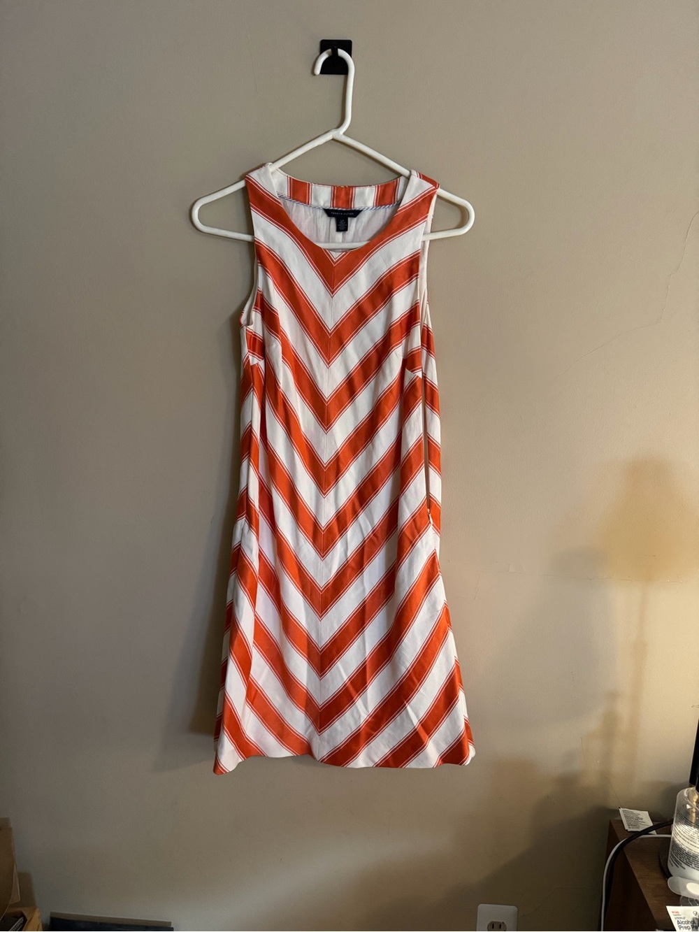 Tommy Hilfiger Orange and White Chevron Midi Dress